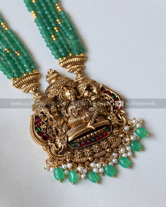 Sullie Basic - Gold & Onyx Beads Lakshmi Long Chain / Haaram with Jhumka