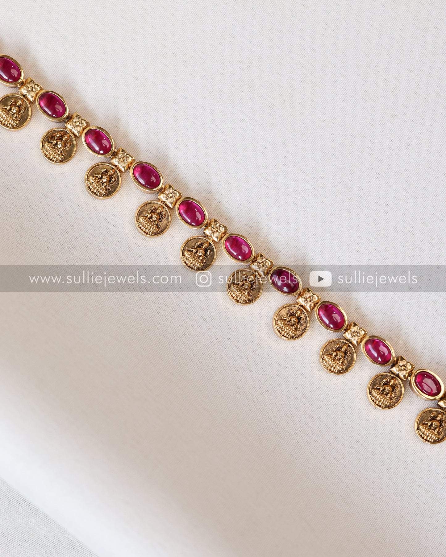 Minimal Ruby Coin Necklace with Stud