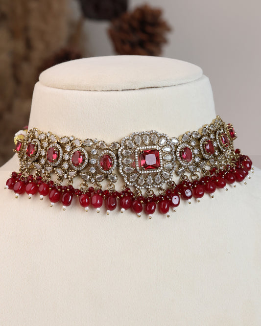 Premium Polki Ruby Choker with Earrings