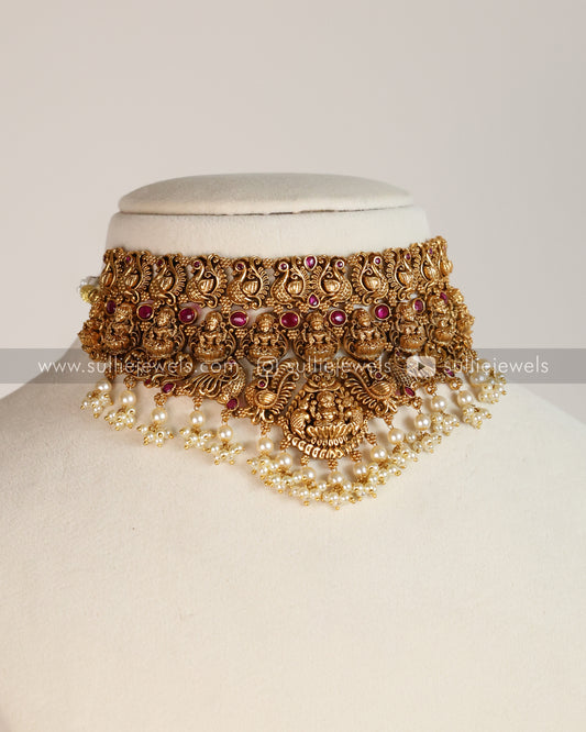 Antique Premium Ruby Lakshmi Bridal Choker with Jhumka