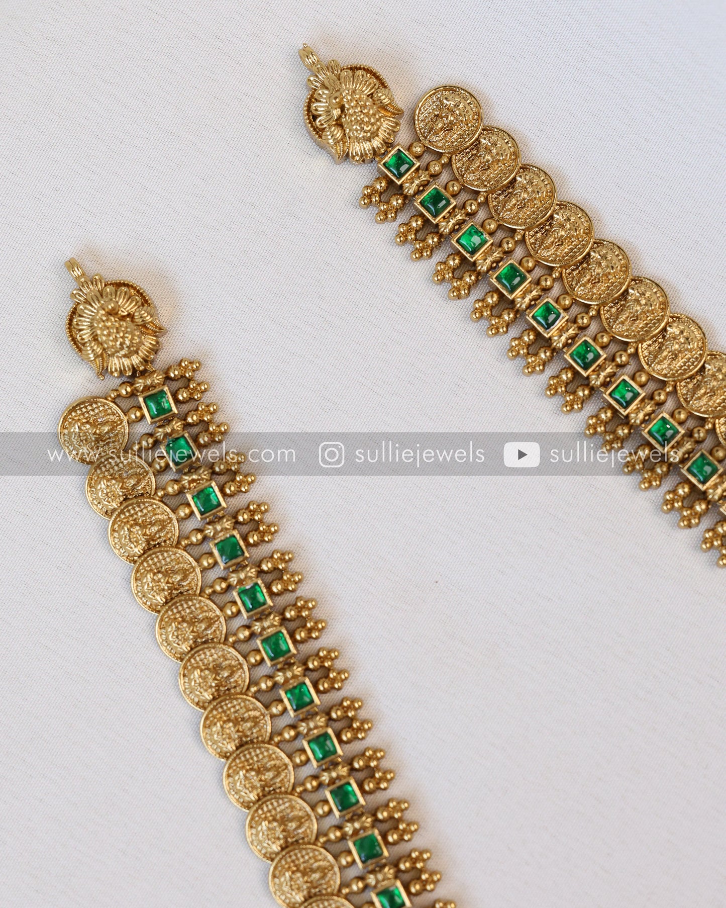 Green Stone Coin Long Chain / Haram with Gold Jhumka