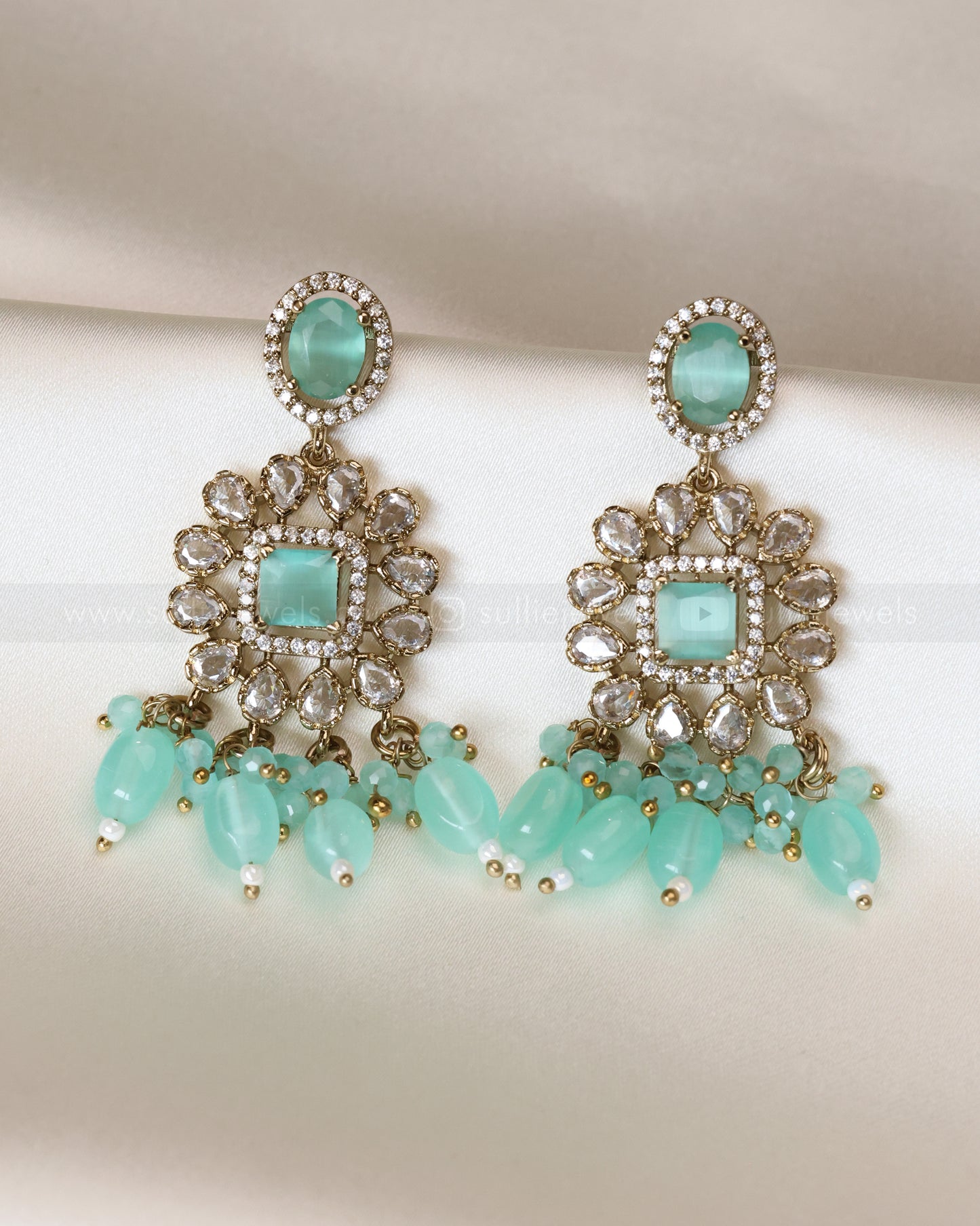 Premium Polki Teal Heavy Choker with Earrings