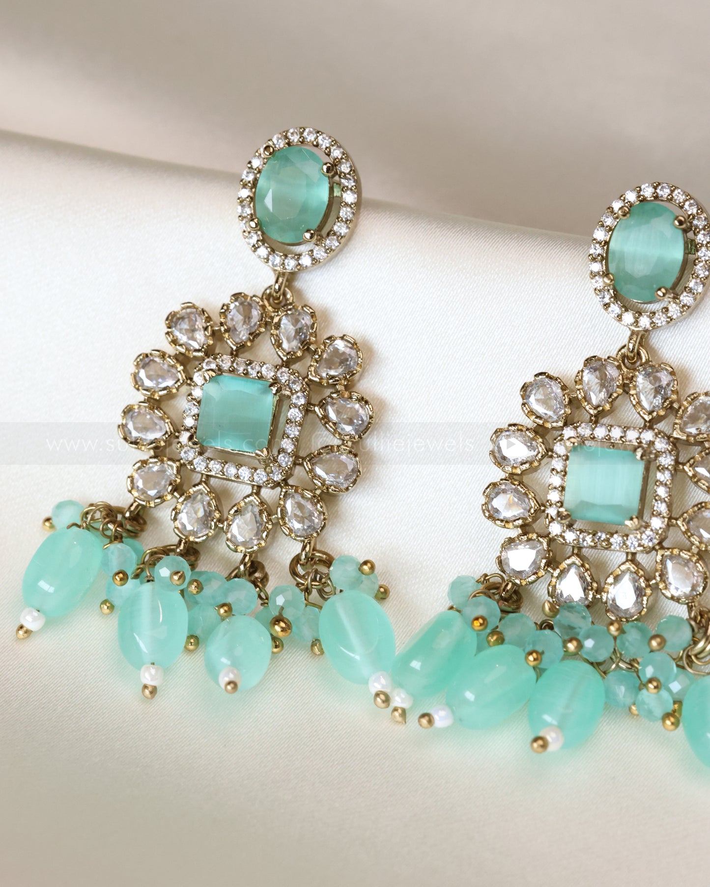 Premium Polki Teal Heavy Choker with Earrings