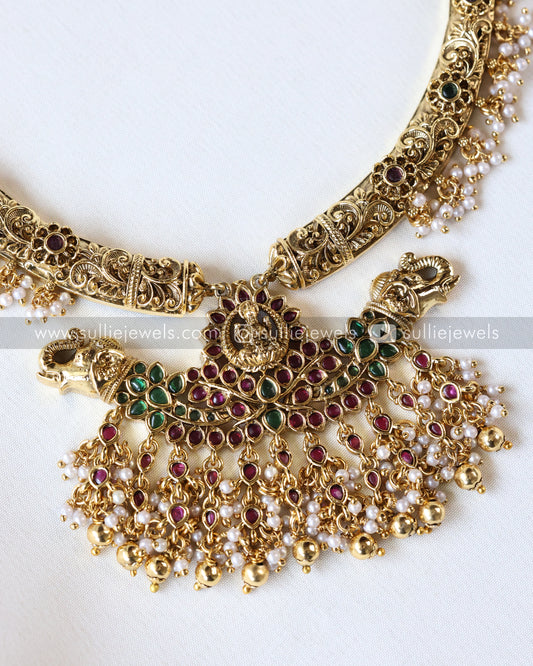 Kemp Goddess Hasli Necklace with Earring - Gold Beads