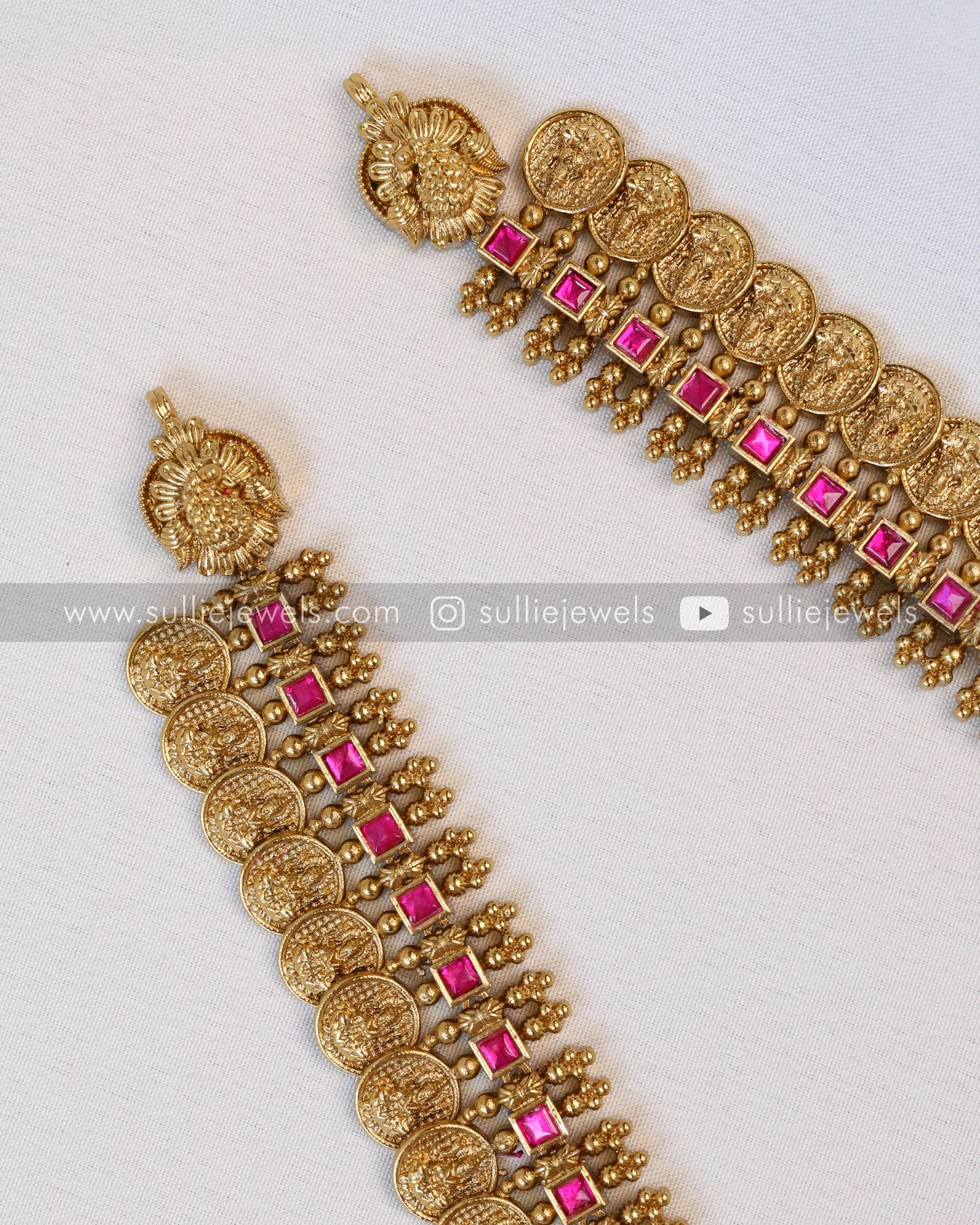 Pink Stone Coin Long Chain / Haram with Gold Jhumka