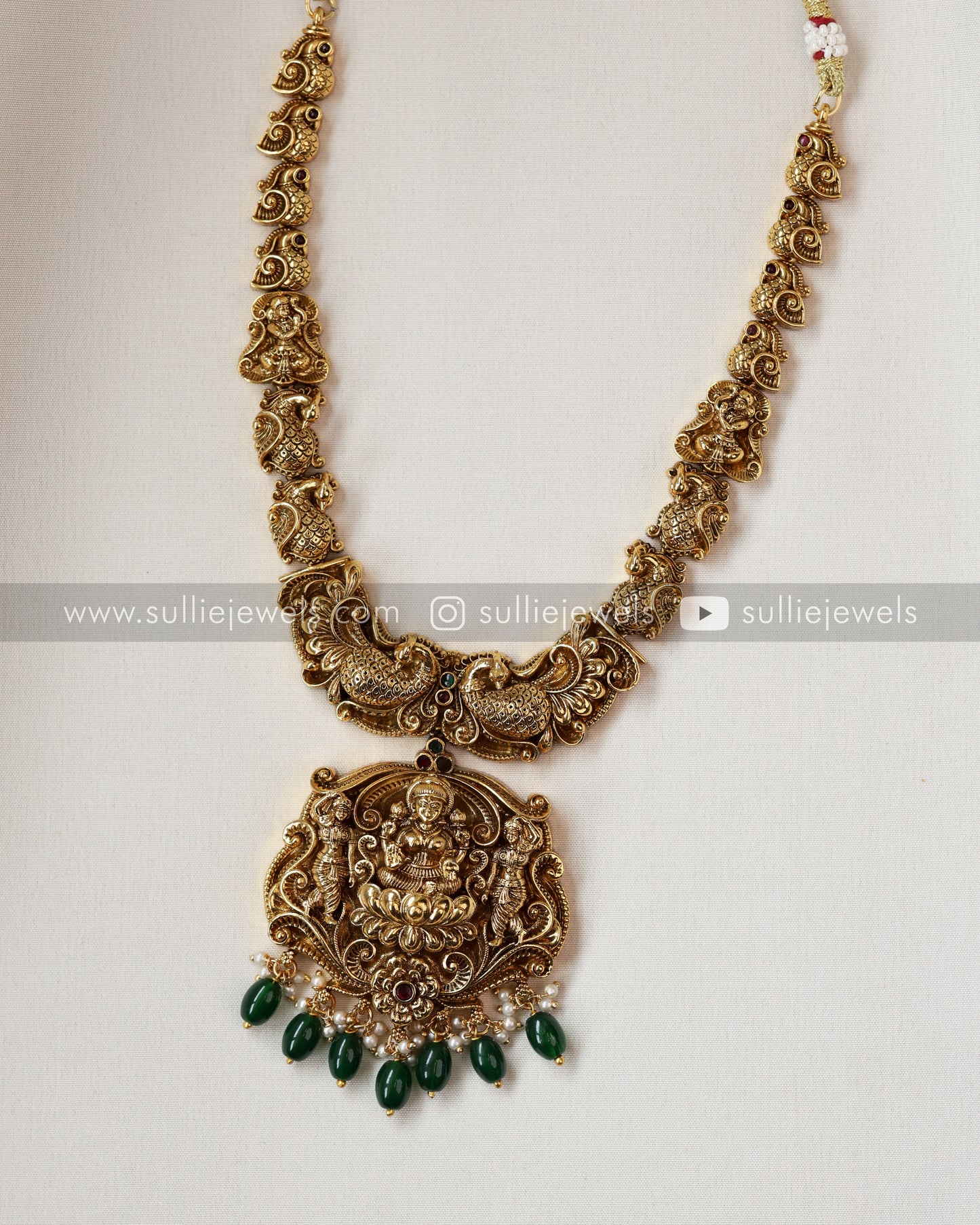 Lakshmi Green Beads Bridal Set - Necklace + Long Chain/Haram + Earring