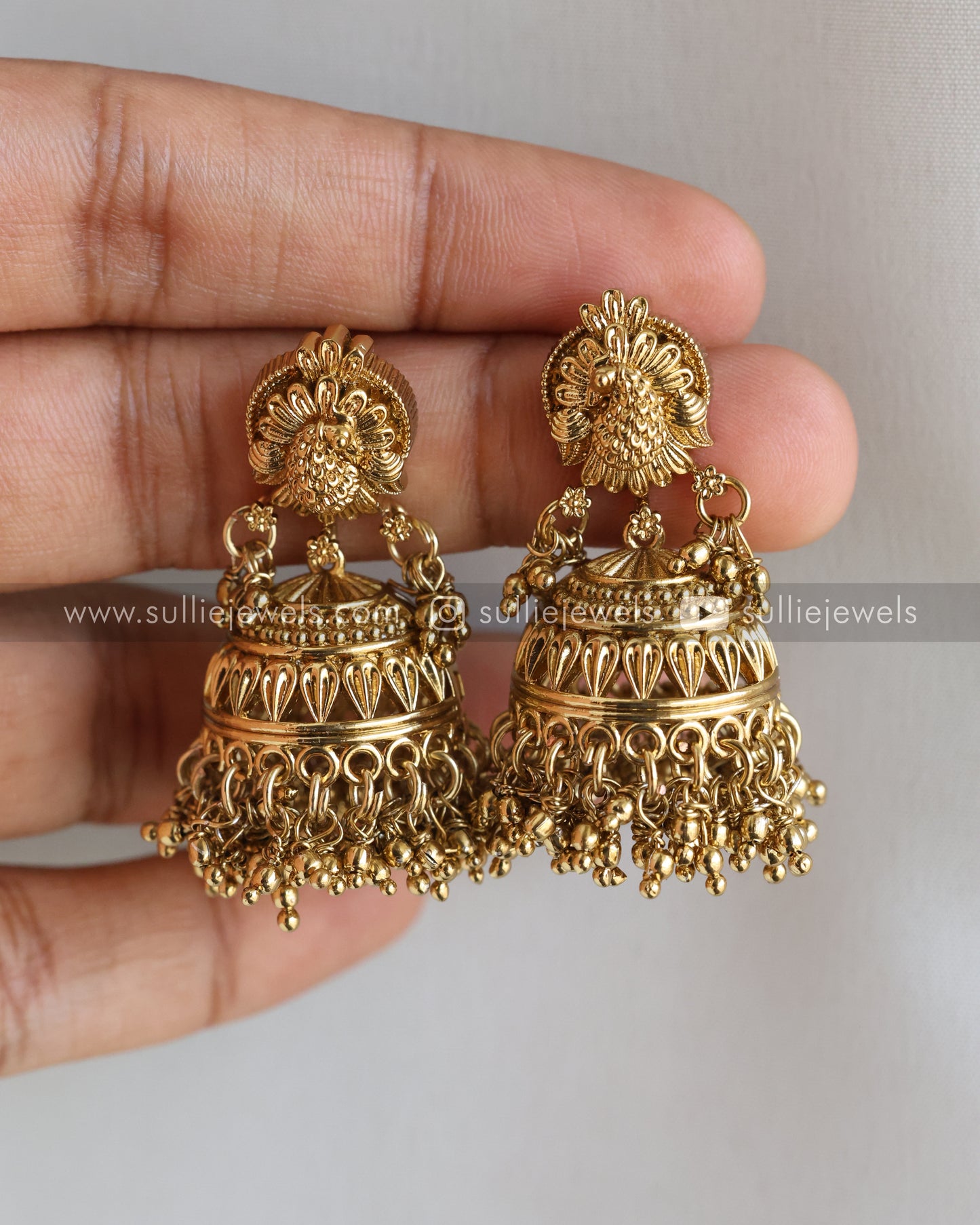 Green Stone Coin Long Chain / Haram with Gold Jhumka