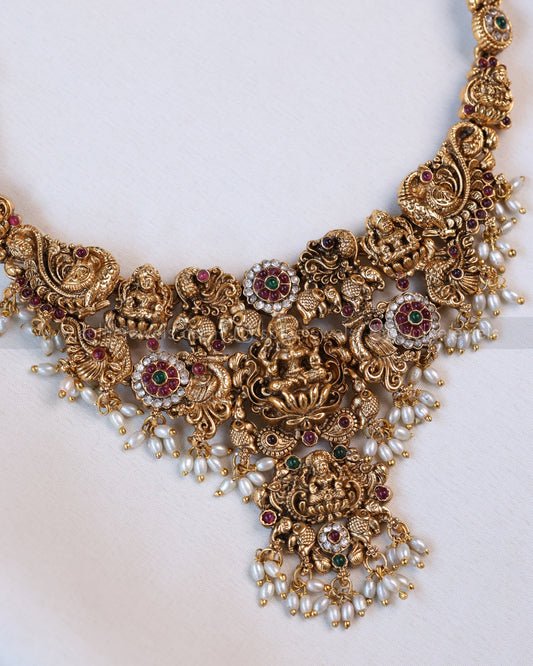 3646 - Sullie Basic Lakshmi Gold & Stone Pearl Necklace with Earring