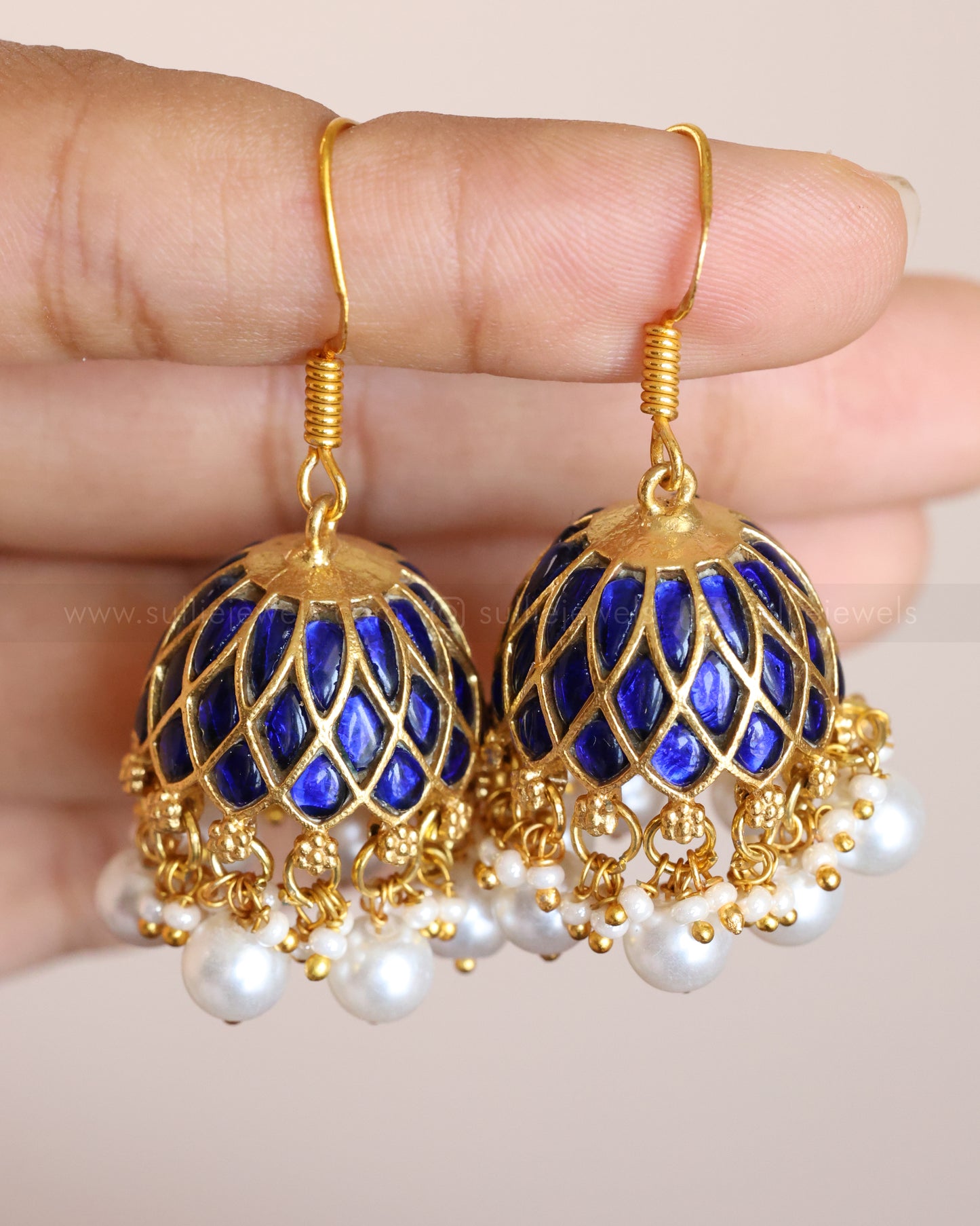 Blue Minimal Premium Kemp Hanging Jhumka