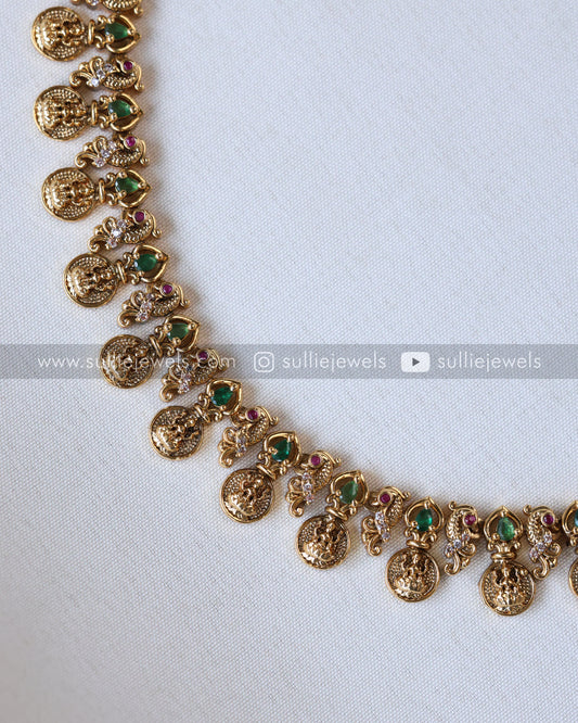 Designer Peacock Green Coin Necklace with Stud