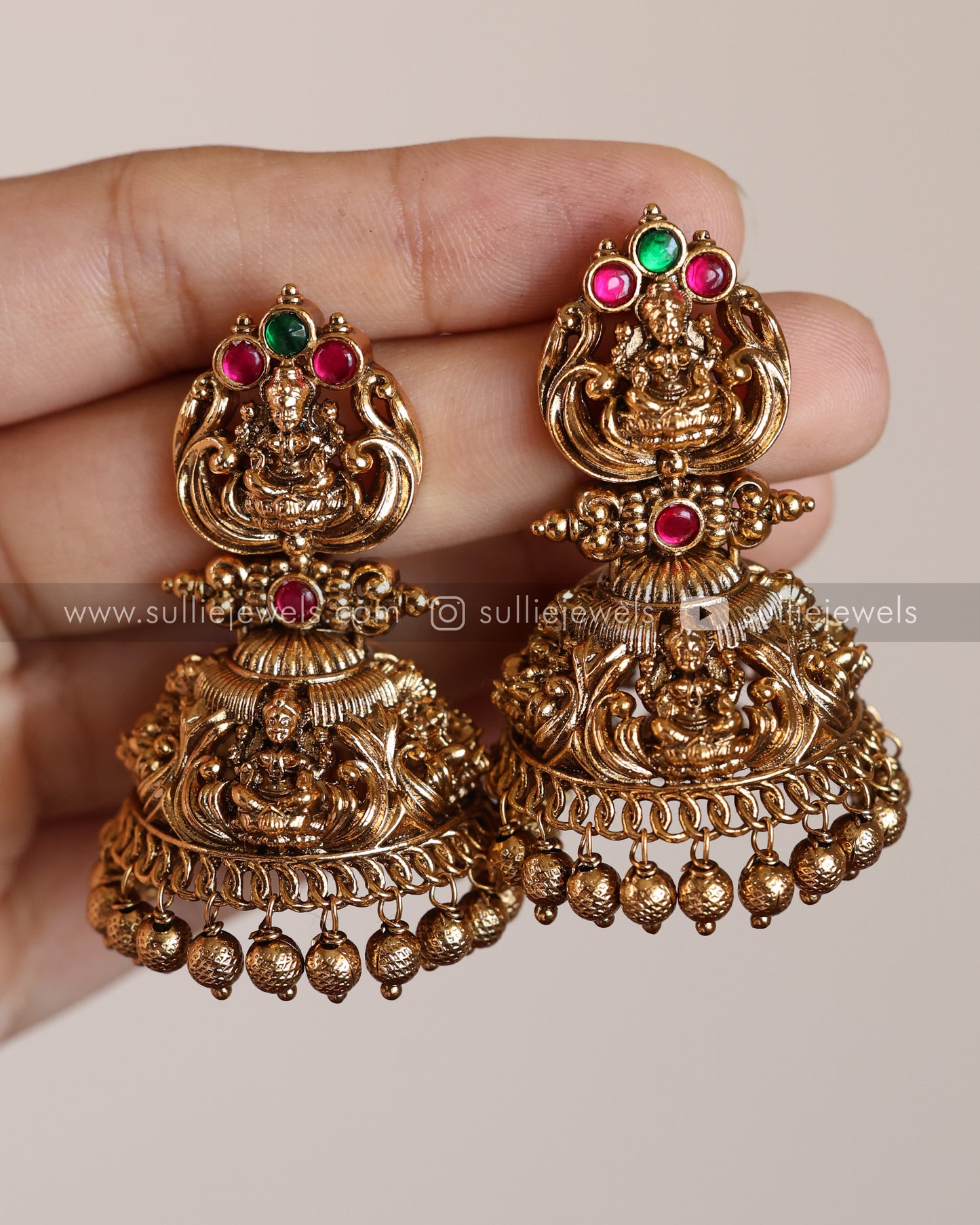 Green & Ruby Stone Premium Gold Jhumka