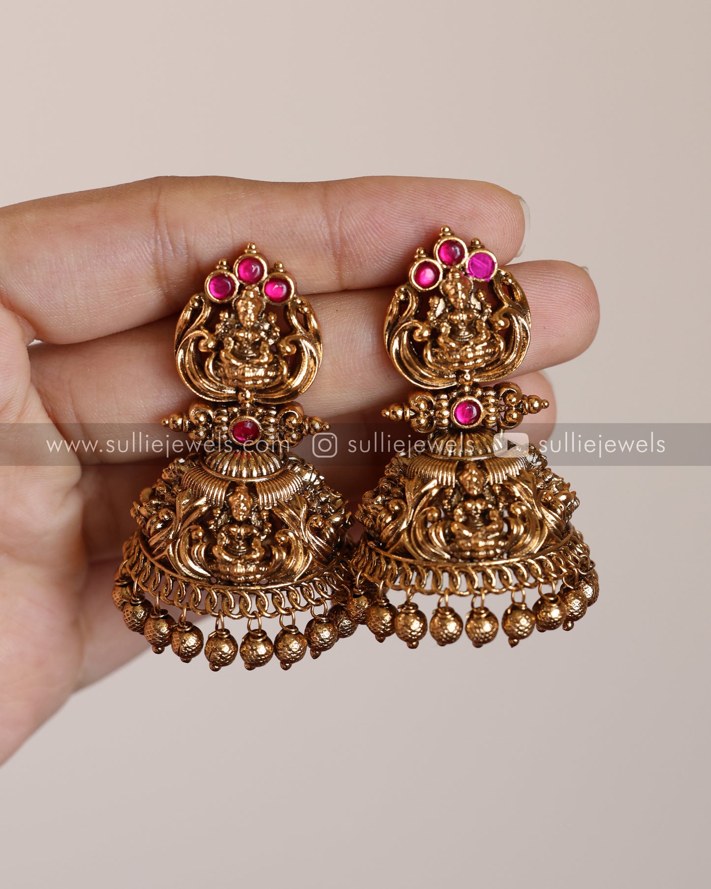 Ruby Stone Premium Gold Jhumka