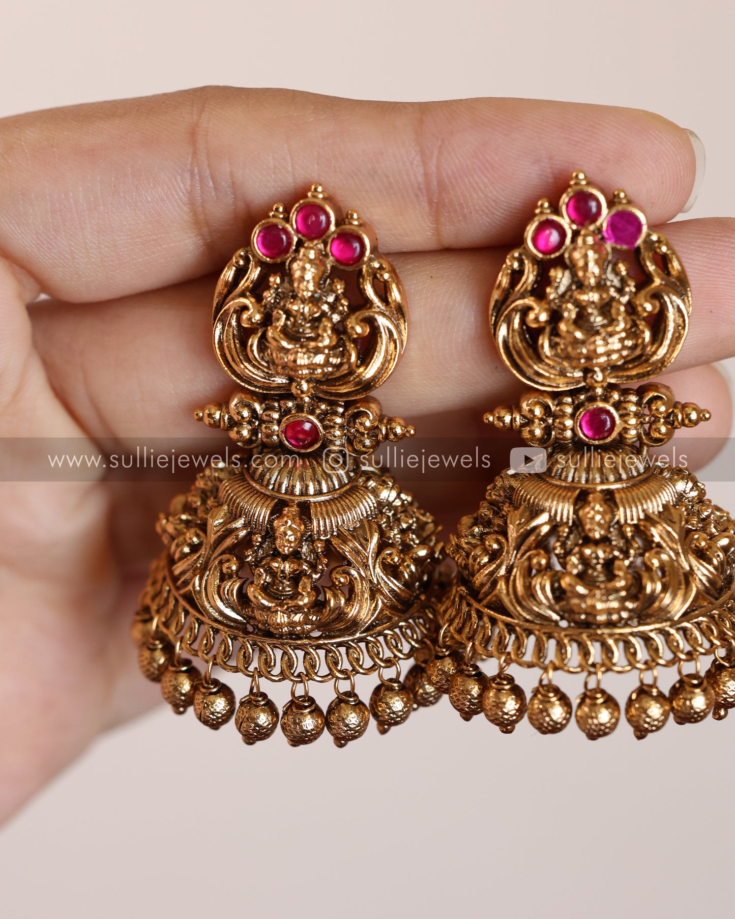 Ruby Stone Premium Gold Jhumka