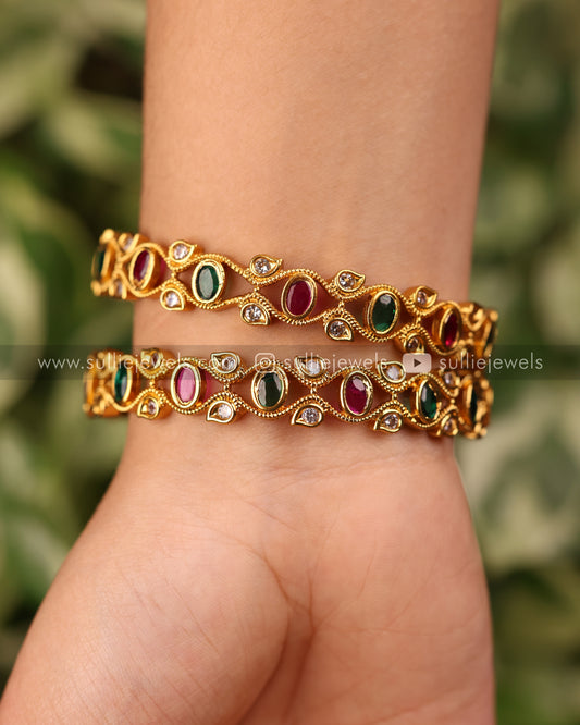 Multicolour Stone Gold Bangle - Set of 2