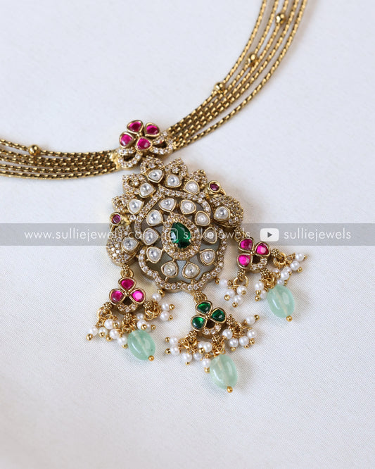 Kemp Premium Designer Hasli with Earring - Mint Beads