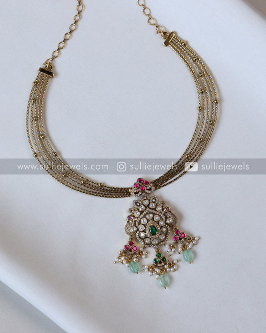 Kemp Premium Designer Hasli with Earring - Mint Beads