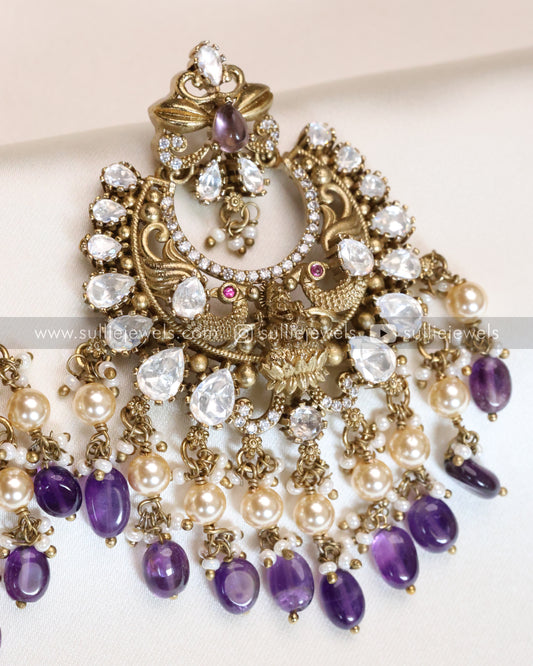 Polki Lakshmi Peacock Premium Earring - Violet