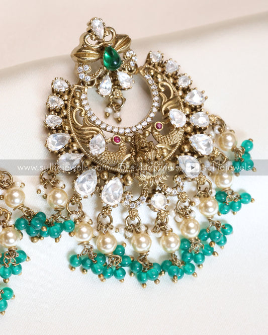 Polki Lakshmi Peacock Premium Earring - Dark Green