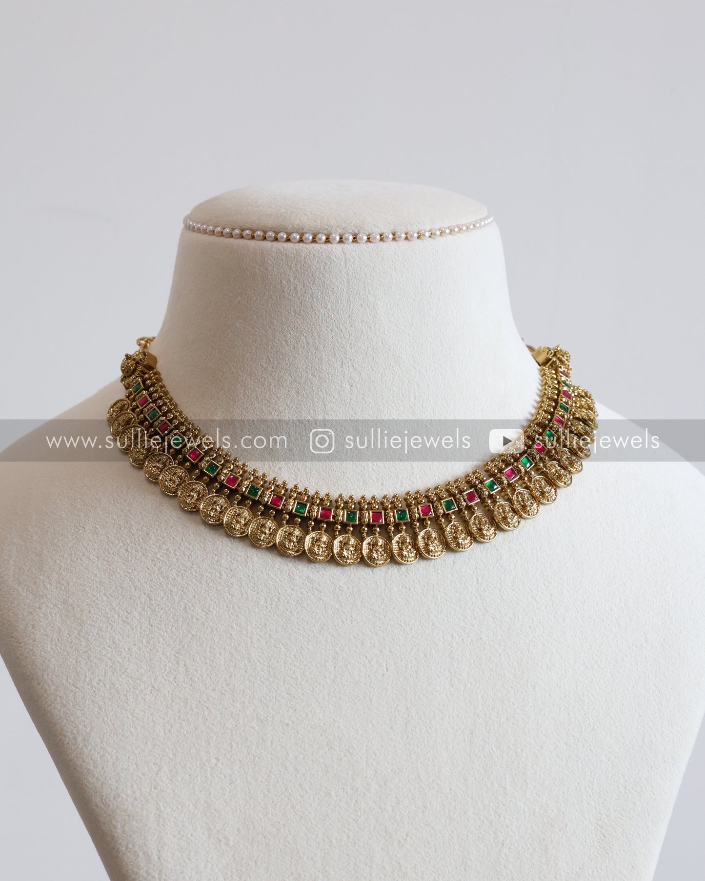 Multicolour Stone Coin Necklace with Gold Jhumka