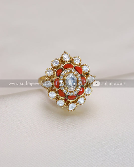 Kundan Polki Coral Premium Adjustable Ring