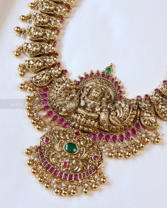 Lakshmi Premium Green & Pearl Beads Long Chain/Haaram with Jhumka