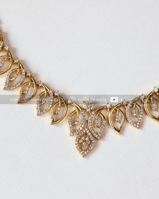 Diamond Leaf Necklace with Earring