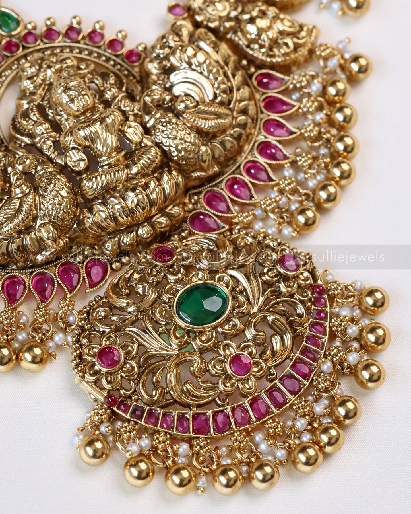 Lakshmi Premium Green & Pearl Beads Long Chain/Haaram with Jhumka
