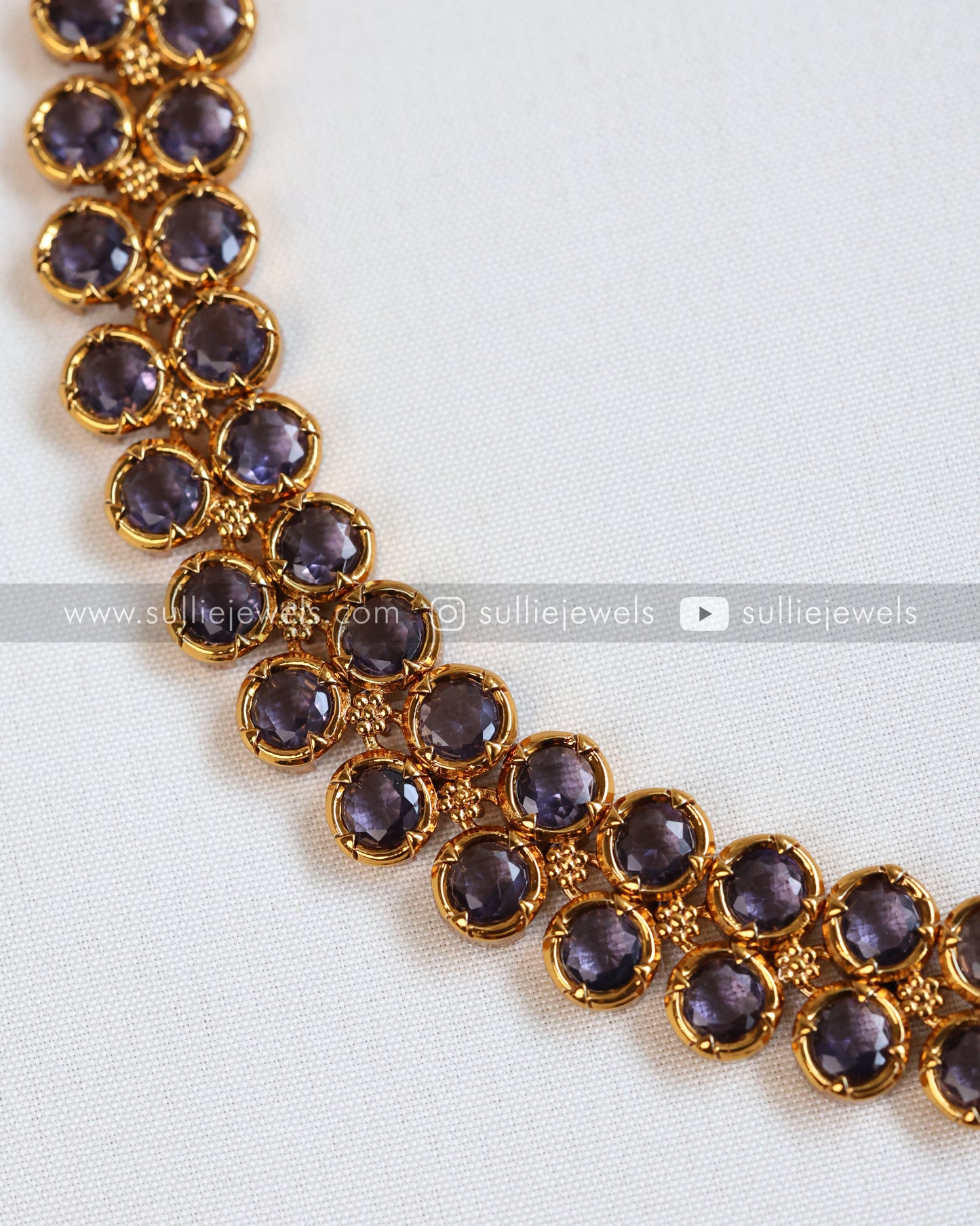 Violet Stone 2 Layer Necklace with Stud