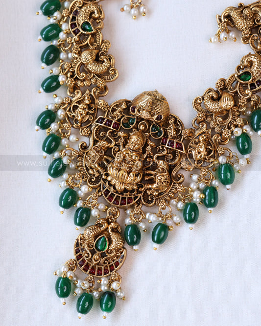 3694 -Sullie Basic Lakshmi Hasli Necklace with Green Beads and Earrings