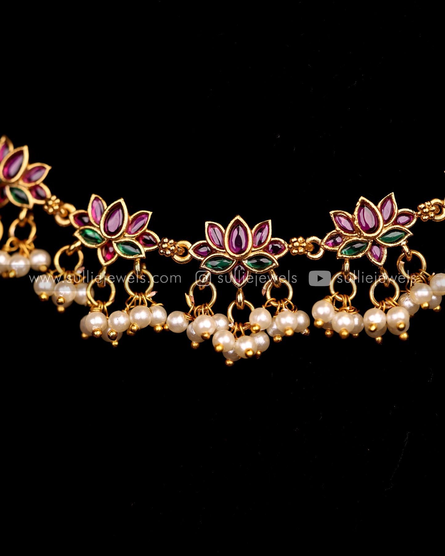 Lotus with Pearl hangings Necklace Set