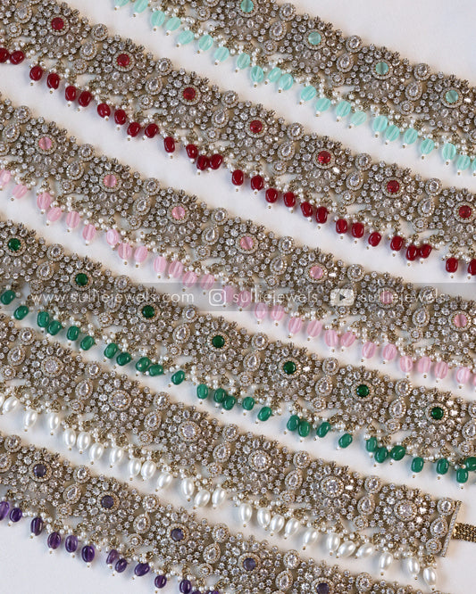 Floral Design Victorian Stone Premium Hipchain - 6 colours