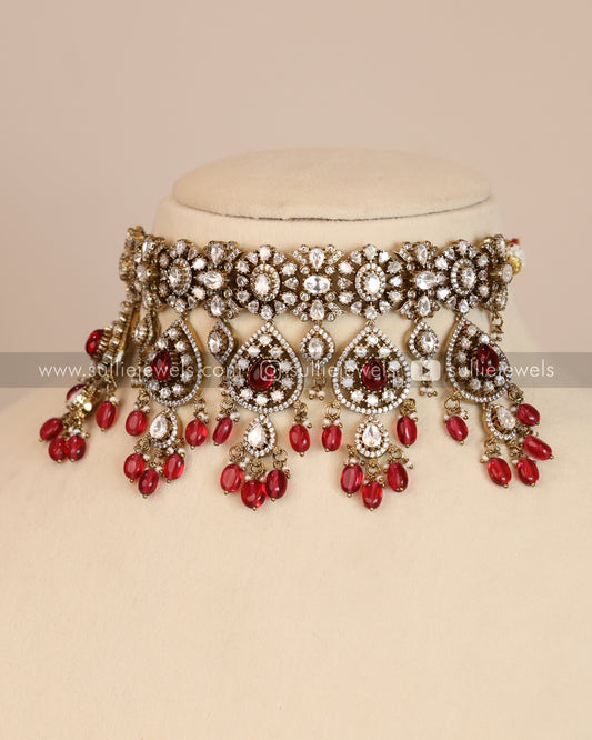 Premium Polki Ruby Heavy Choker / Necklace with Earrings
