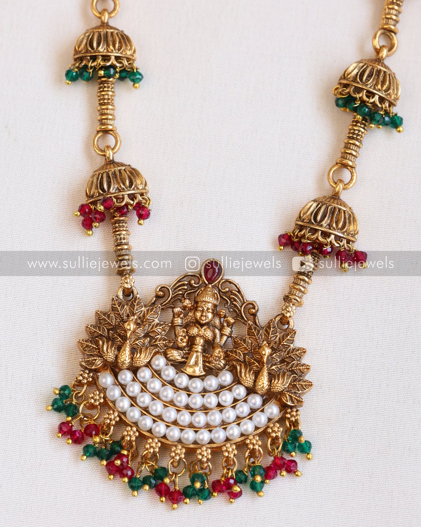 Lakshmi Pendant with Jhumka Chain and Ruby Jhumka