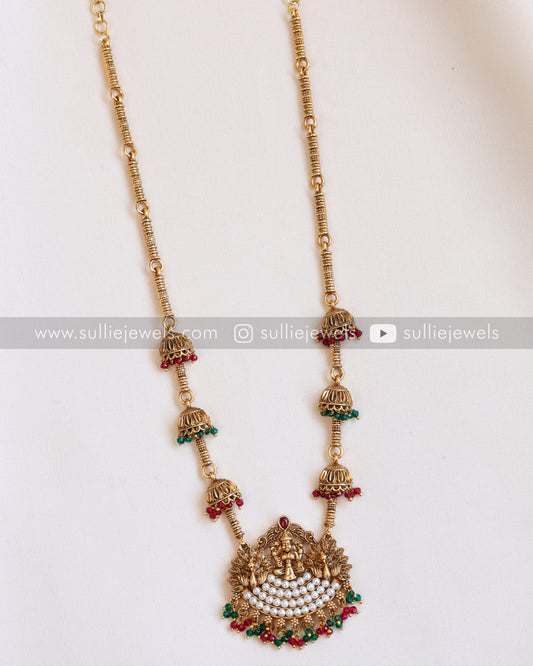 Lakshmi Pendant with Jhumka Chain and Ruby Jhumka