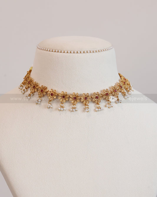 3688 - Sullie Basic Ruby Floral Necklace with Stud