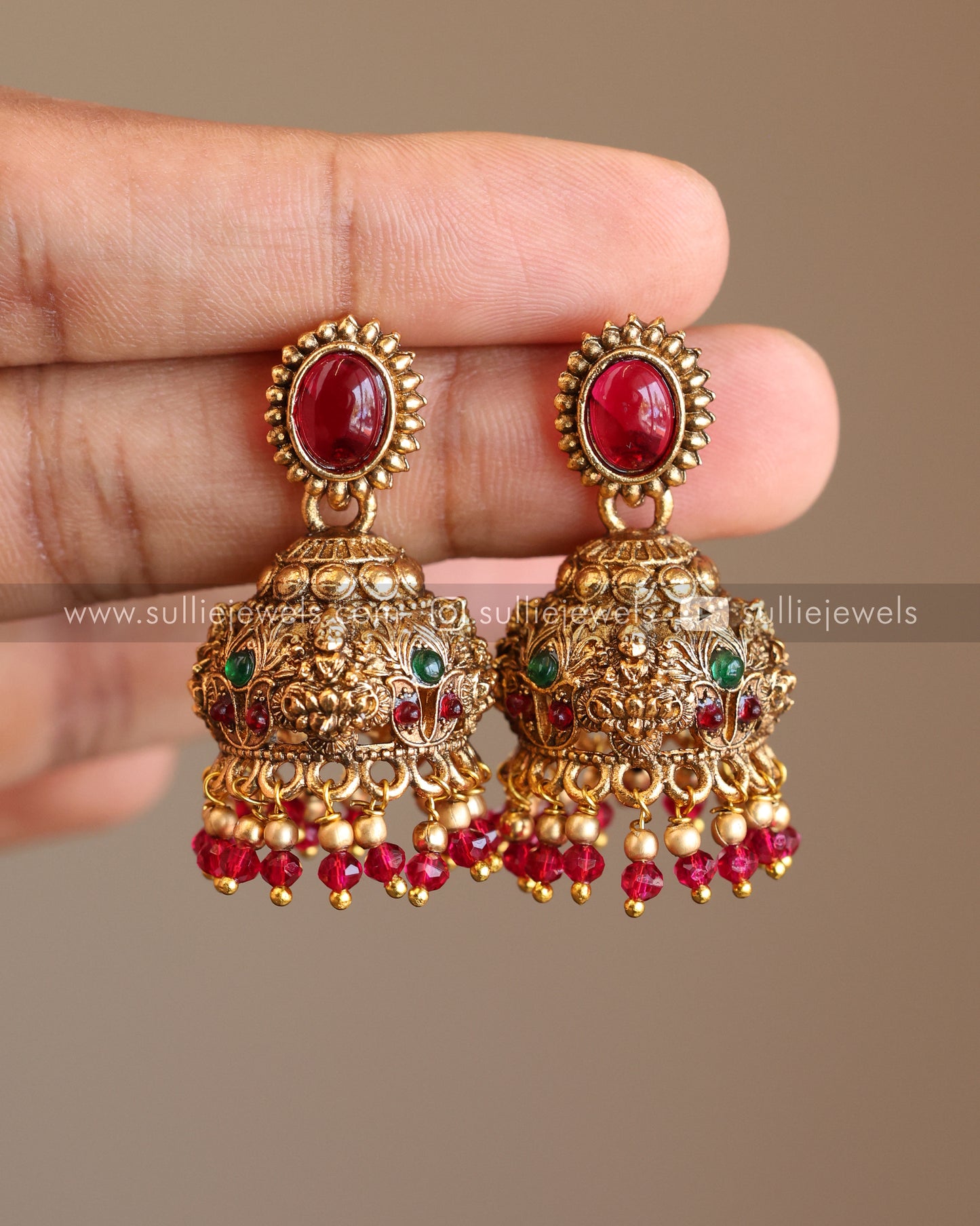 Lakshmi Pendant with Jhumka Chain and Ruby Jhumka