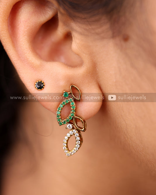 Green Minimal Leaf AD Necklace with Stud
