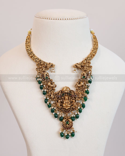 3694 -Sullie Basic Lakshmi Hasli Necklace with Green Beads and Earrings