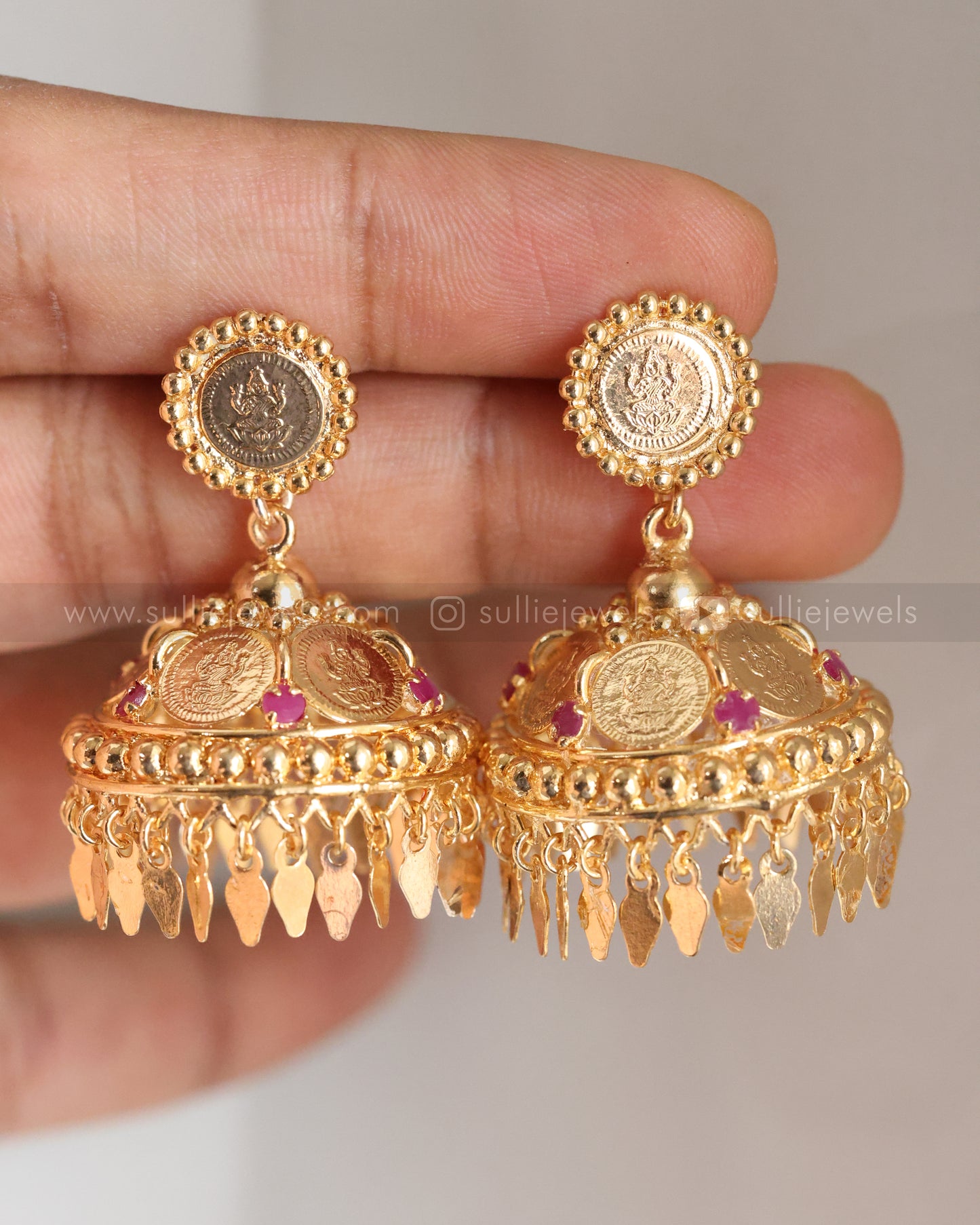 E1257 - Traditional Gold Plated Coin Elakkathali Jhumka