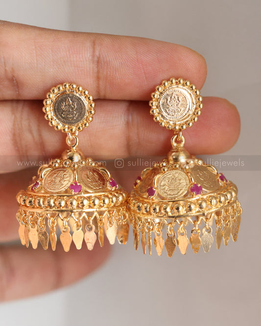 E1257 - Traditional Gold Plated Coin Elakkathali Jhumka