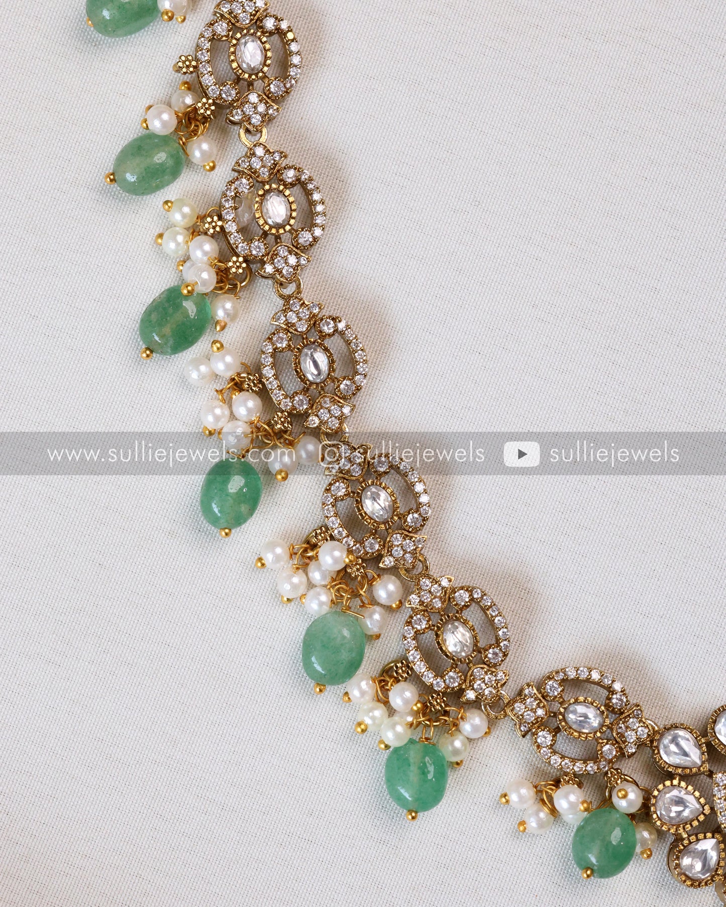 Mint Premium Stone Victorian Necklace with Earring - Mint Beads