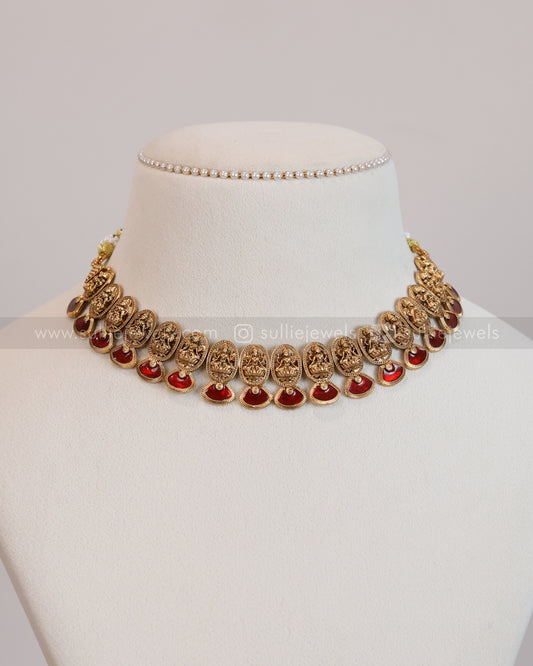 3695 - Sullie Basic Lakshmi Meenakari Ruby Necklace with Stud
