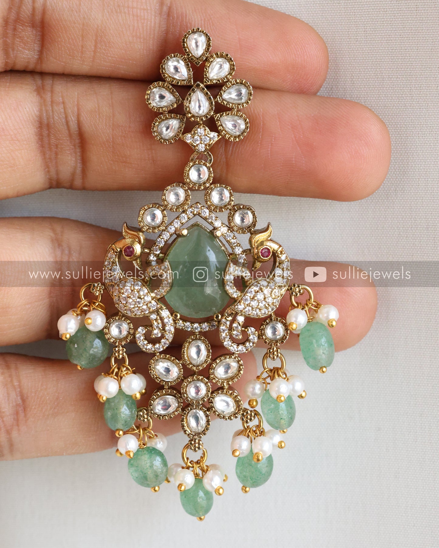 Mint Premium Stone Victorian Necklace with Earring - Mint Beads