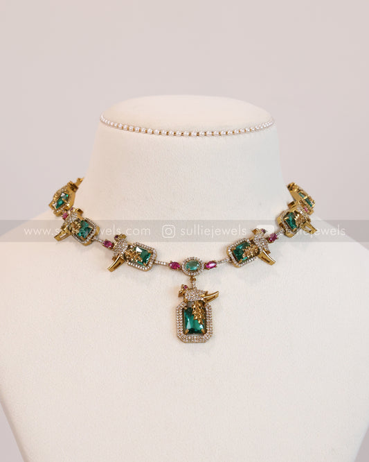 3639 - Blue Green Parrot Necklace with Stud