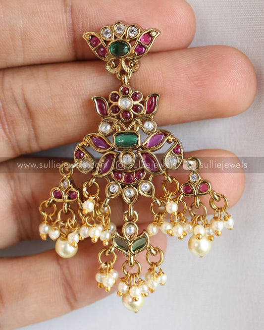 Kemp Chandbali Premium Earrings with Pearl Drops