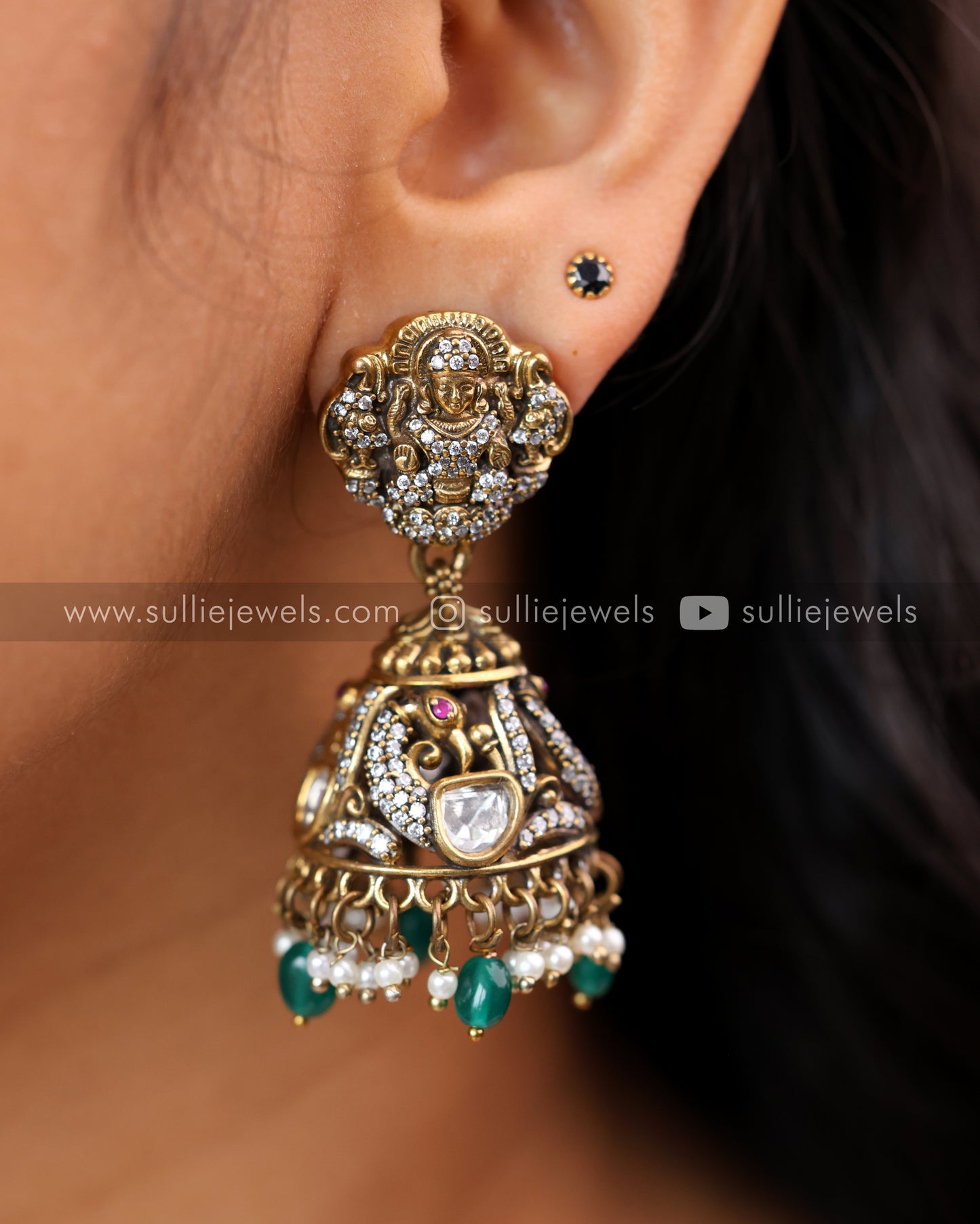 Victorian Kundan Nagas Necklace with Green Beads