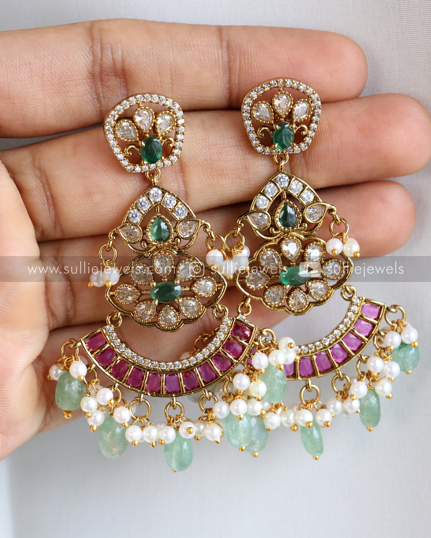 Premium Kemp Chandbali Earrings with Mint Beads