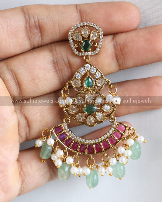 Premium Kemp Chandbali Earrings with Mint Beads