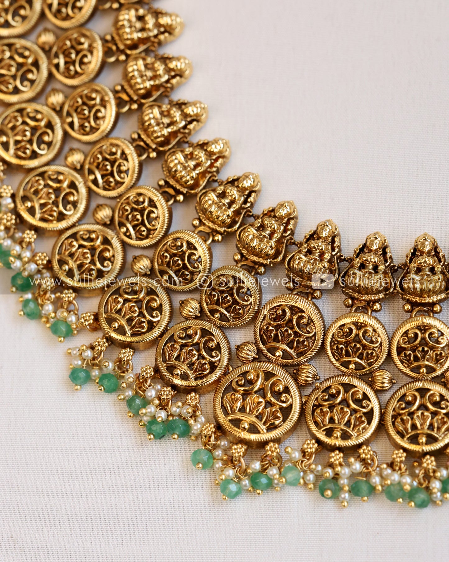 Lakshmi Premium Broad Necklace Necklace with Stud - Mint beads