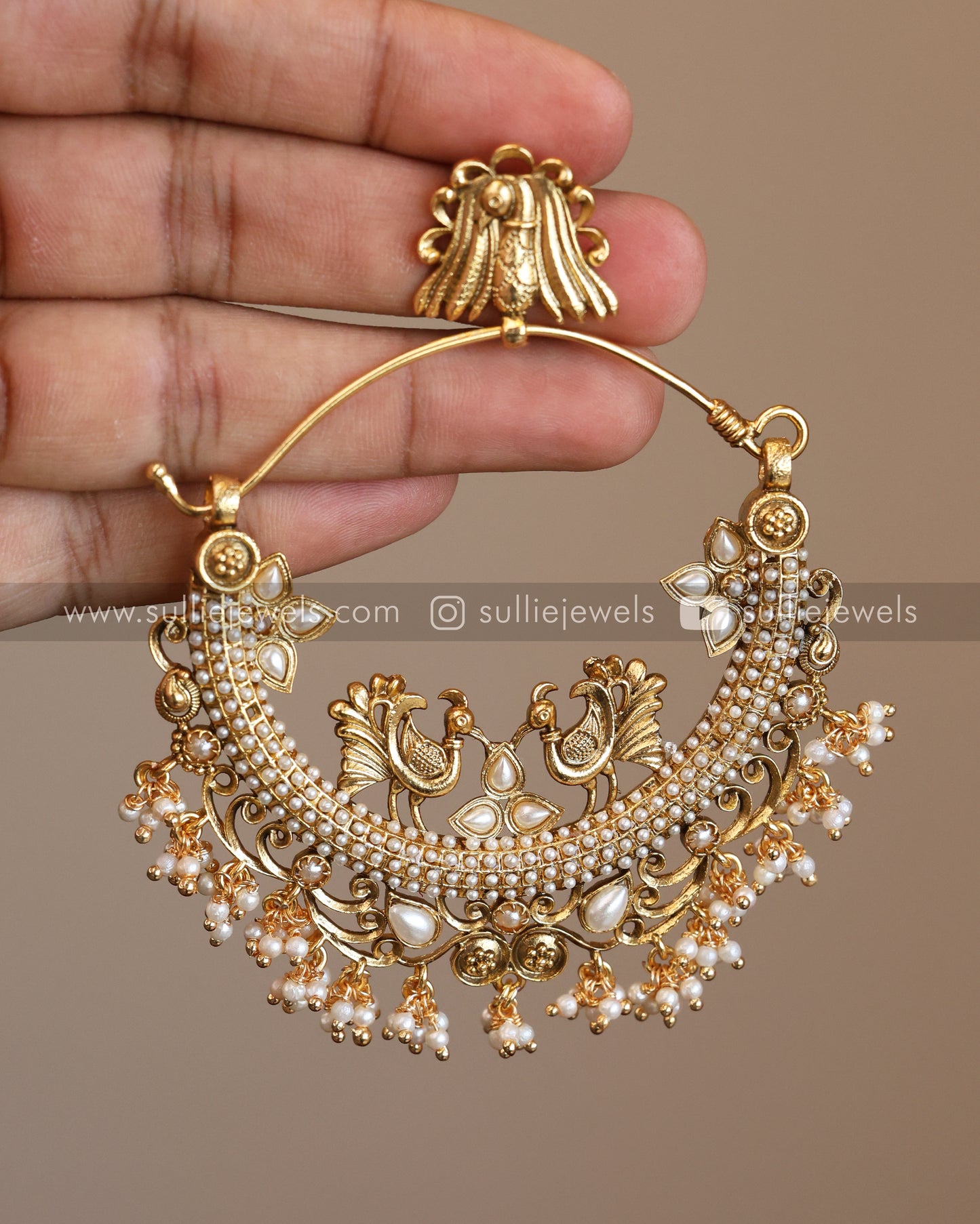Peacock Chandbali Kemp Earrings - White & Multicolour